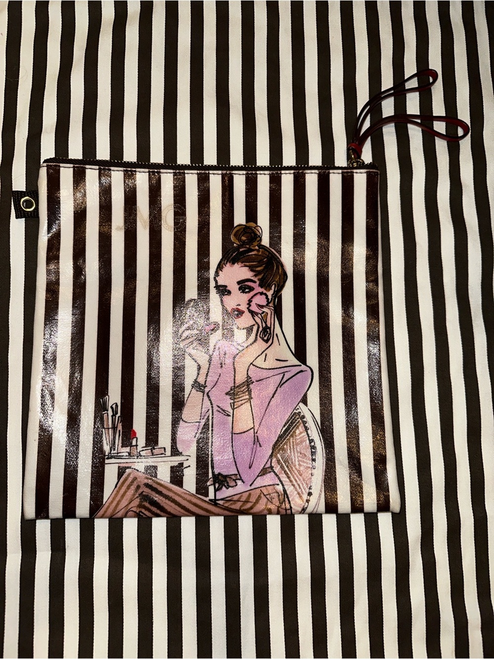 Striped Cosmetic Pouch with Illustration